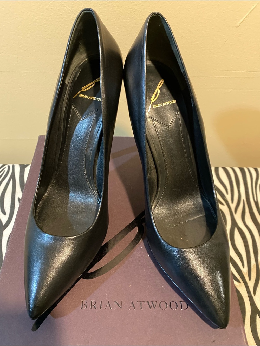Brian Atwood Black Pointed-Toe Leather Pumps